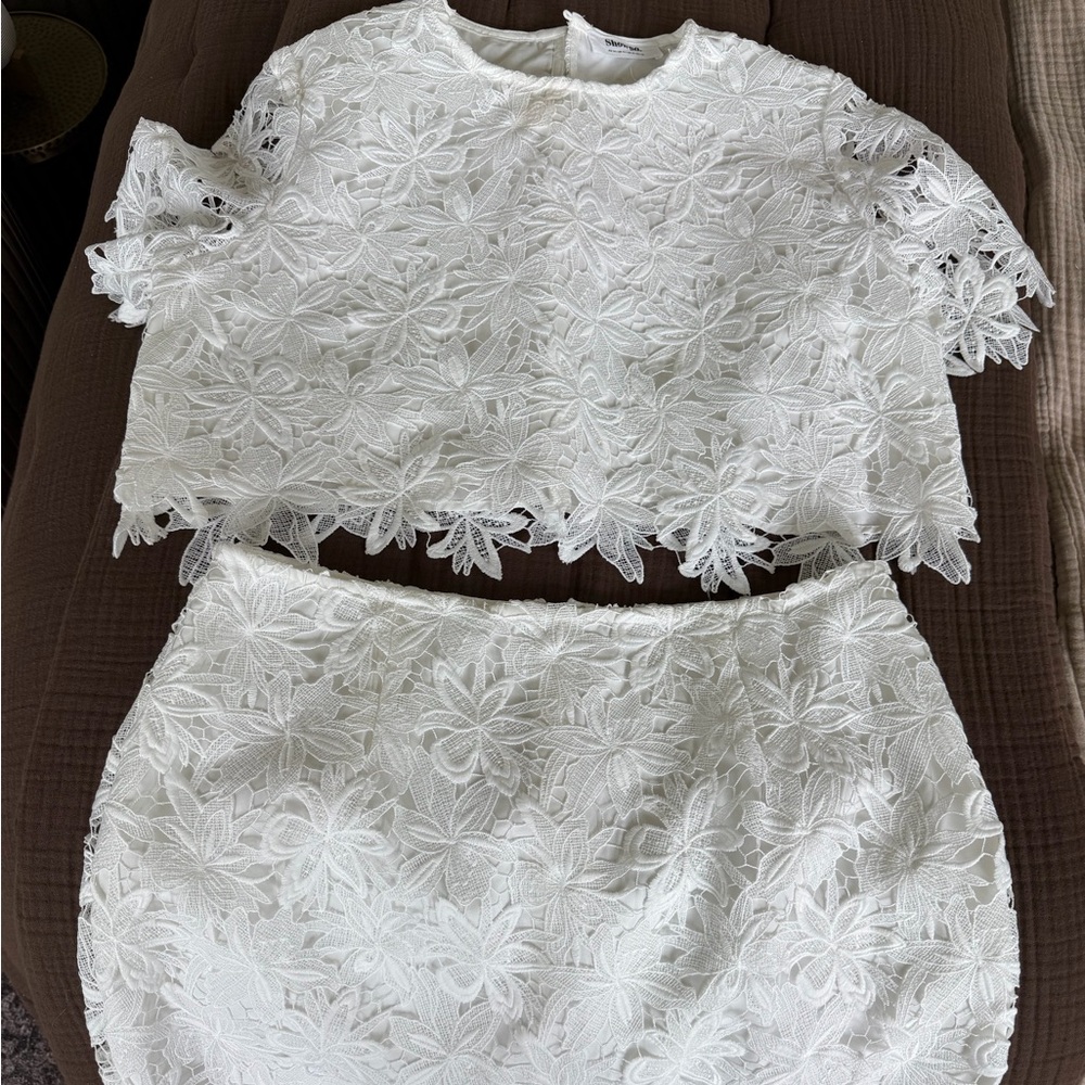 Showpo White Lace Crop Top and Skirt Set